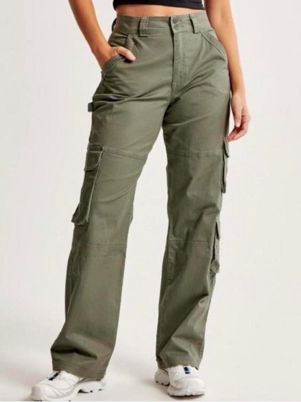Abercrombie & Fitch Olive Green Button-Waist Cargo Pants